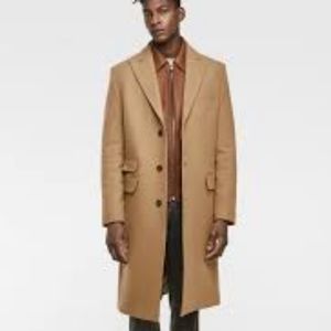 Zara Man's Long Camel Straight Cut Chester Coat